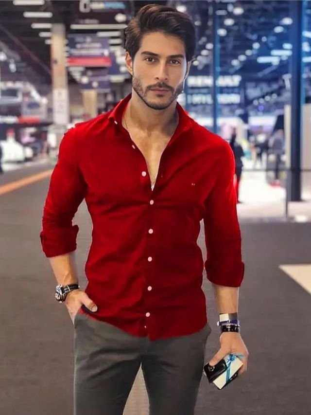 Bright Plain Red Shirt For Men Bright Plain Red Shirt For Men