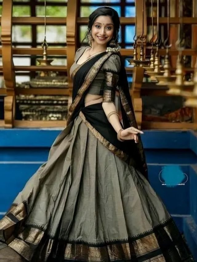 Black and Grey Half Lehenga Saree Black and Grey Half Lehenga Saree