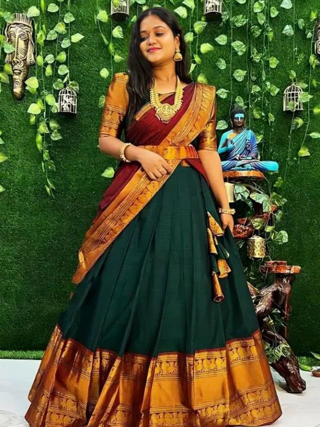 Bottle Green and Maroon Half saree Lehenga Bottle Green and Maroon Half saree Lehenga