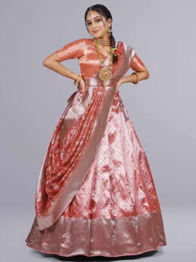 Coral Lehenga Half Saree Coral Lehenga Half Saree