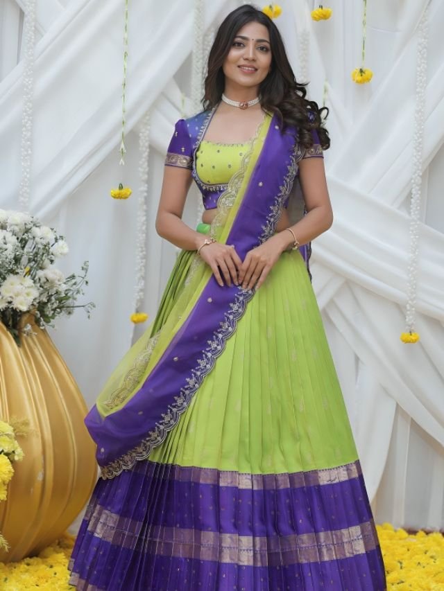 Green and Blue Royal Half Saree Lehenga Design Green and Blue Royal Half Saree Lehenga Design