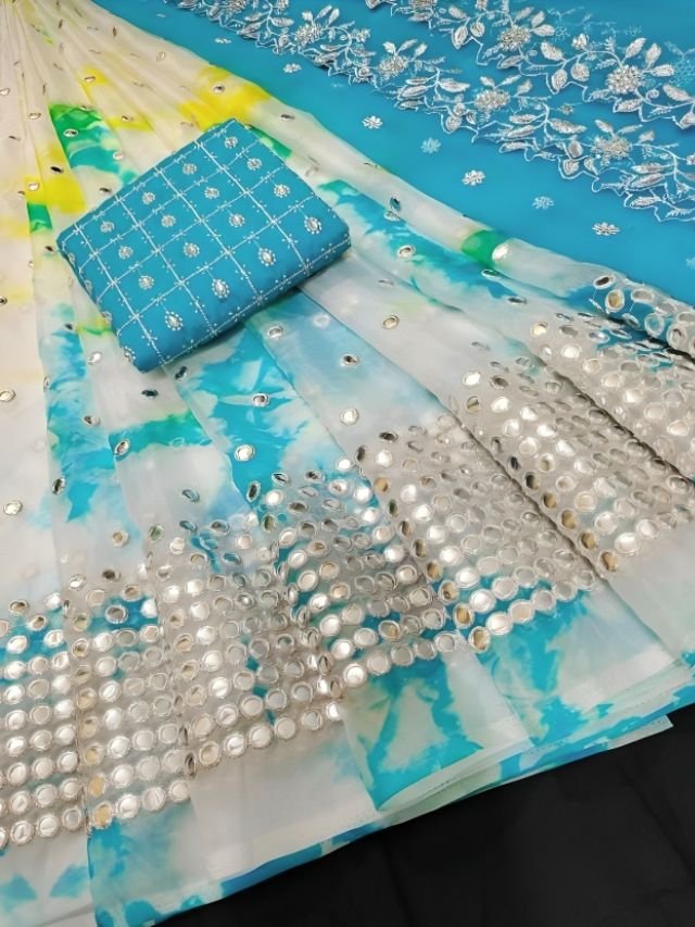 Mirror Work Lehenga Half Saree Designs Mirror Work Lehenga Half Saree Designs