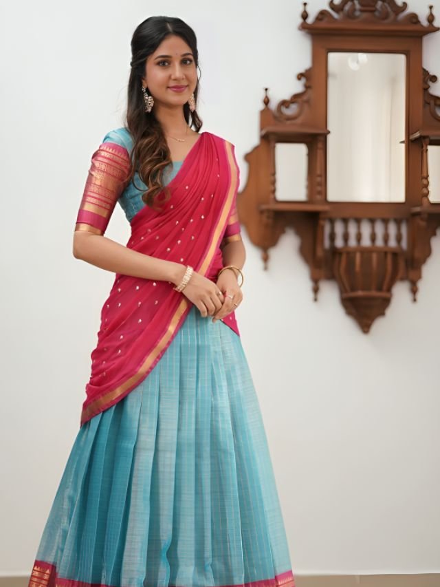 Pink and Sea Green Half Saree Pink and Sea Green Half Saree