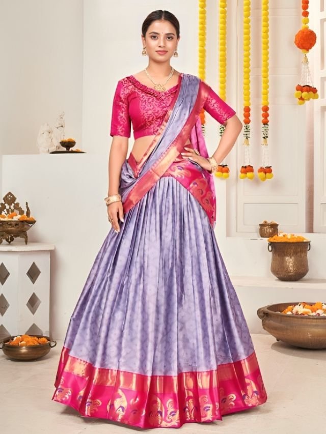 Purple and Pink Half Lehenga Saree Purple and Pink Half Lehenga Saree