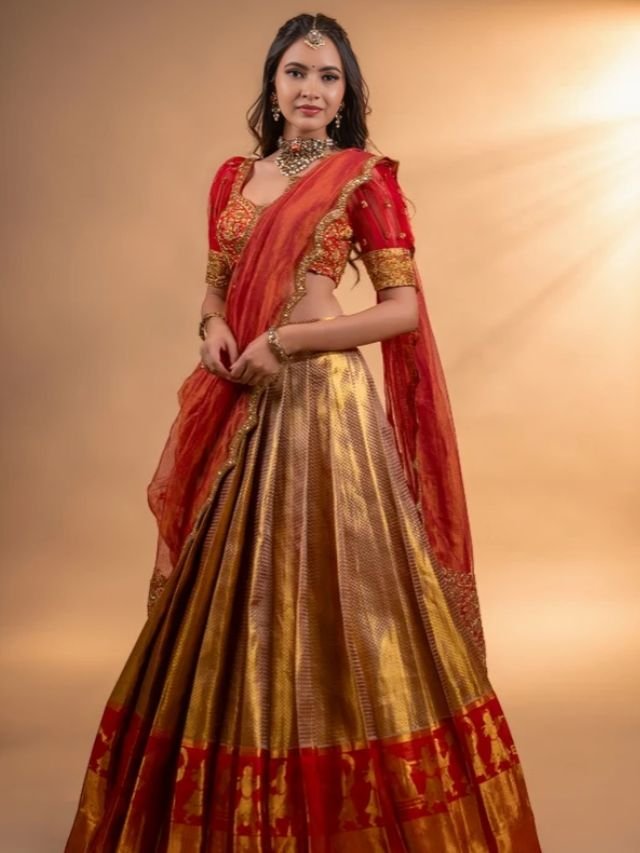 Red and Golden Lehenga Half saree Red and Golden Lehenga Half saree
