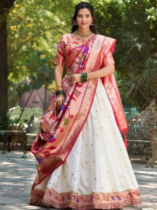 Red and White Half Saree Red and White Half Saree