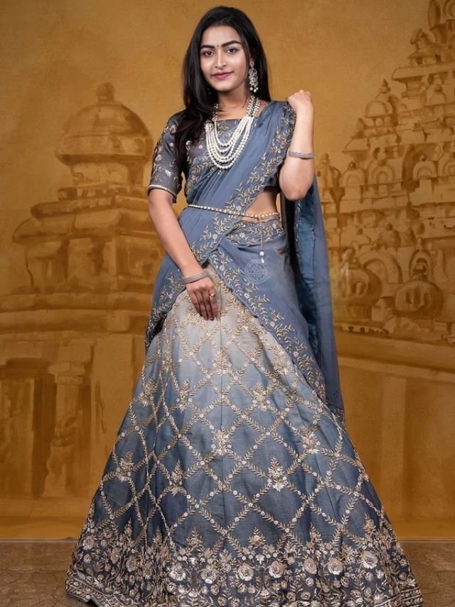 Silver Color Half Lehenga Saree Silver Color Half Lehenga Saree