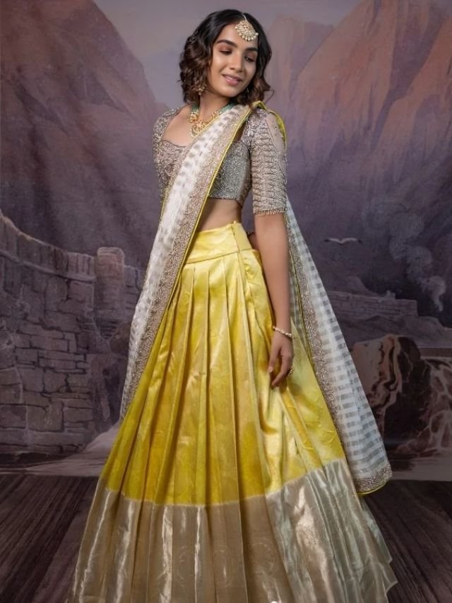Silver and Yellow Color Half Lehenga Saree Silver and Yellow Color Half Lehenga Saree