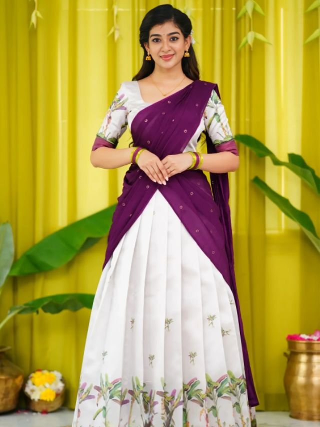 White and Purple Lehenga Half Sarees White and Purple Lehenga Half Sarees