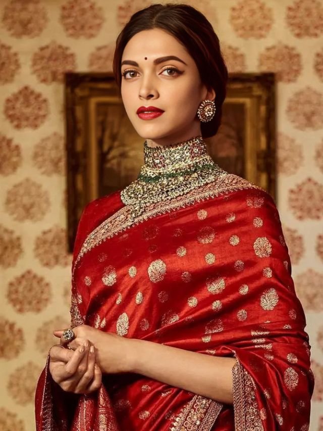 Deepika Padukone in Red Colour Saree Deepika Padukone in Red Banarasi Saree