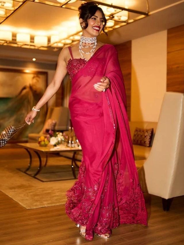 Priyanka Chopra in Red Colour Saree Priyanka Chopra in Red Colour Saree