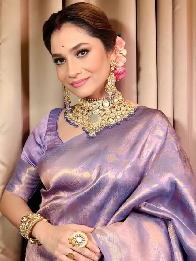 Ankita Lokhande in Lavender Colour Saree