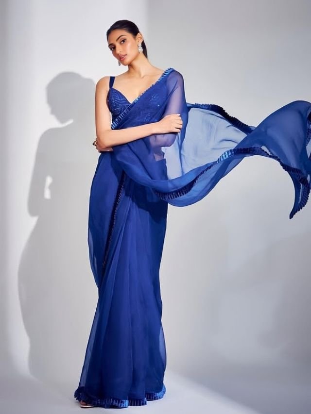 Athiya Shetty in Blue Net Saree Athiya Shetty in Blue Net Saree