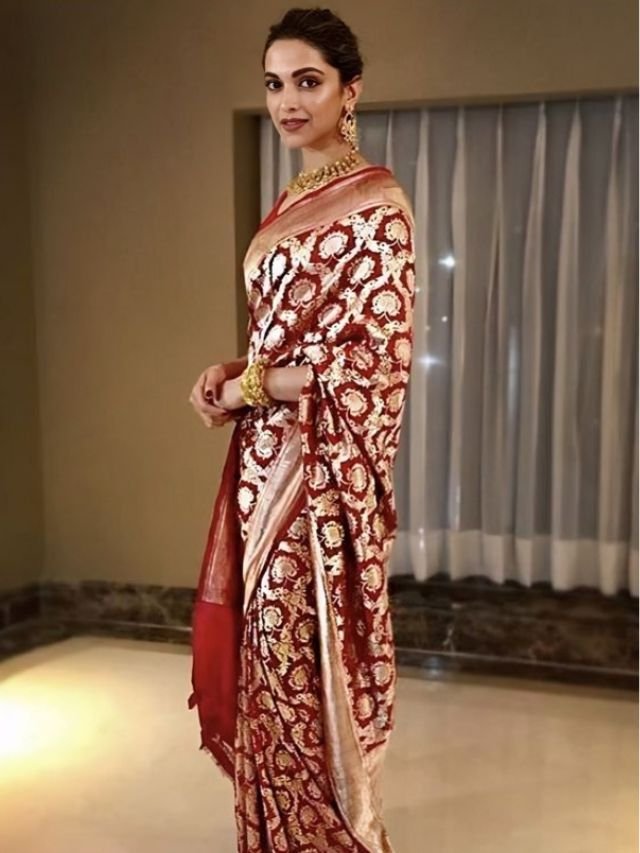 Deepika Padukone in Maroon Colour Saree Deepika Padukone in Maroon Colour Saree
