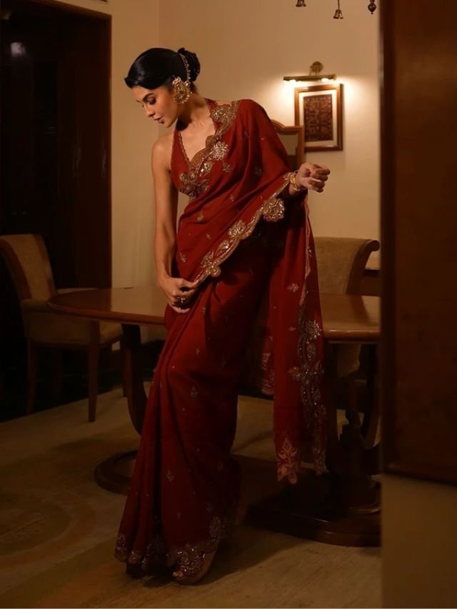 Jacqueline Fernandaze in Maroon Saree Jacqueline Fernandaze in Maroon Saree