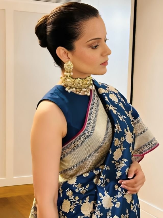 Kangana Ranaut in Banarasi Blue Saree Kangana Ranaut in Banarasi Blue Saree
