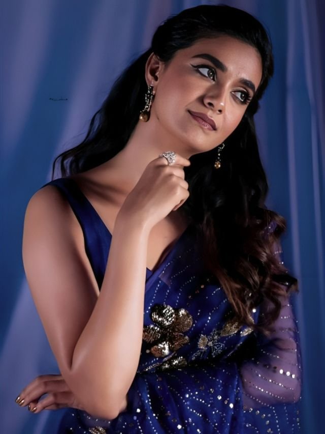 Keerthi Suresh in Blue Sequin Saree Keerthi Suresh in Blue Sequin Saree