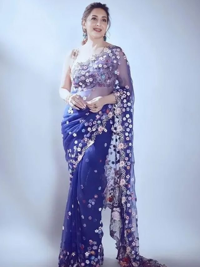 Madhuri Dixit in Blue Colour Saree Madhuri Dixit in Blue Colour Saree