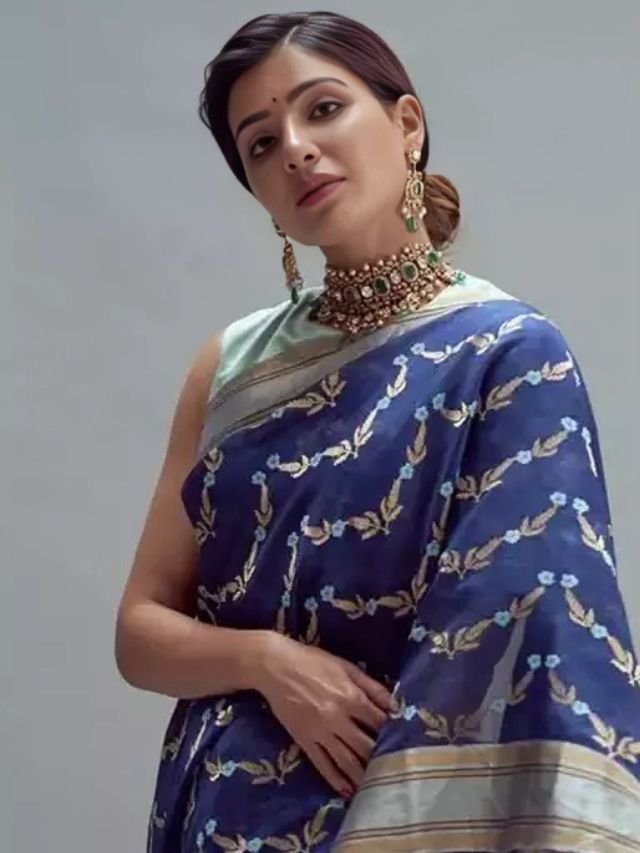 Samantha Ruth Prabhu in Blue Organza Saree Samantha Ruth Prabhu in Blue Organza Saree