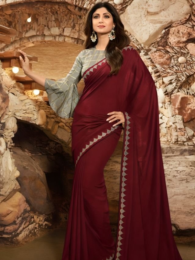 Shilpa Shetty in Maroon Colour Saree Shilpa Shetty in Maroon Colour Saree