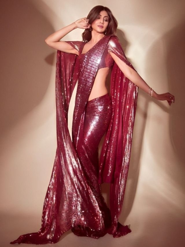 Shilpa Shetty in Maroon Saree Shilpa Shetty in Maroon Saree