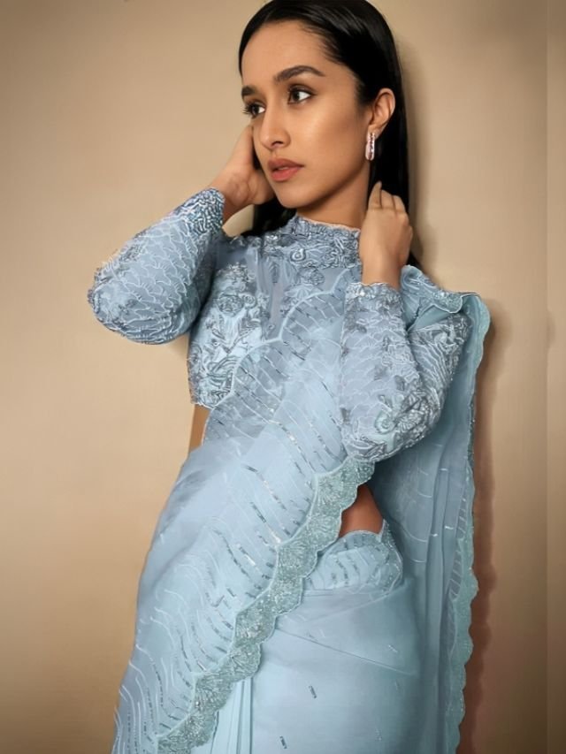 Shraddha Kapoor in Powder Blue Cutwork Border saree Shraddha Kapoor in Powder Blue Cutwork Border saree