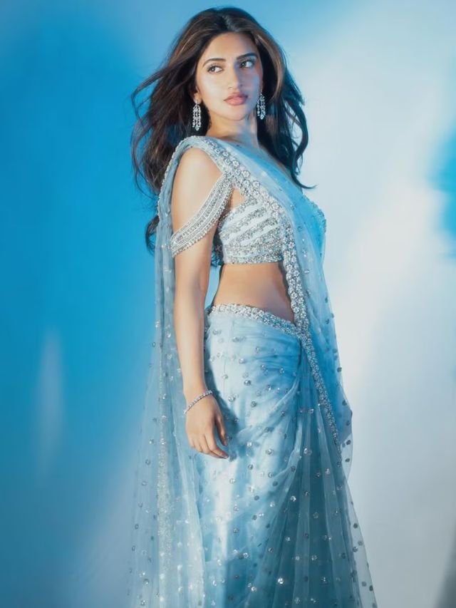 Sreeleela in Blue Net Saree Sreeleela in Blue Net Saree