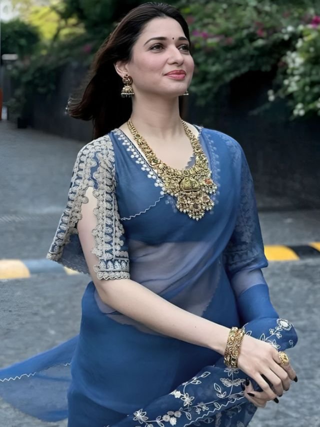 Tamanna Bhatia in Blue Organza Saree Tamanna Bhatia in Blue Organza Saree