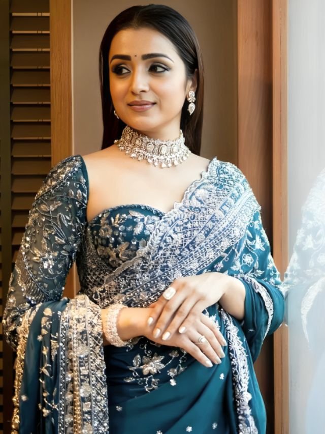 Trisha Krishnan in Teal Blue Saree Trisha Krishnan in Teal Blue Saree
