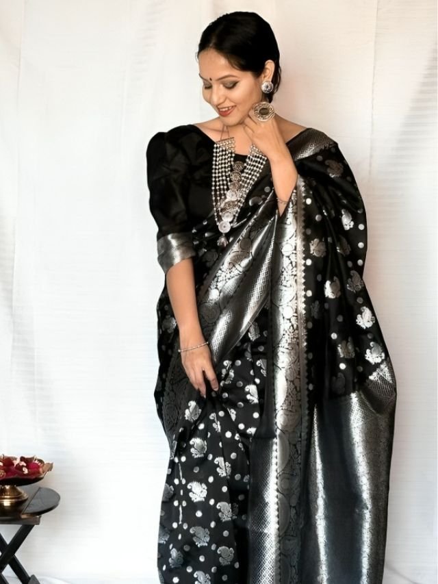 Black Saree with Silver Jewellery Black Saree with Silver Jewellery