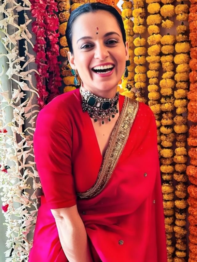 Kangana Ranaut in Rani pink saree at family function Kangana Ranaut in Rani pink saree at family function