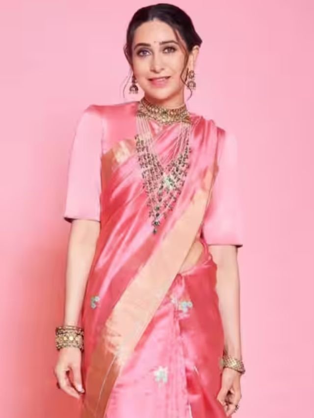 Karsihma Kapoors Glowy Silk Pink Color Saree Karsihma Kapoor’s Glowy Silk Pink Color Saree