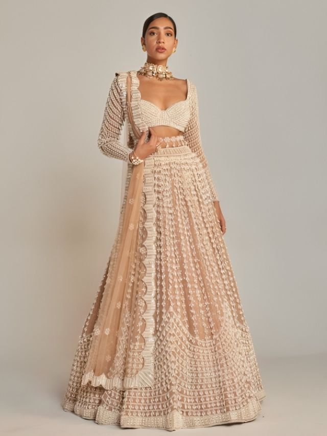 One Side Pleat Dupatta Draping Style on Lehenga One Side Pleat Net Dupatta Draping Style on Lehenga