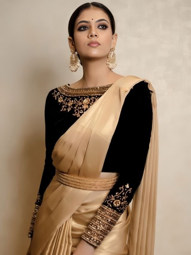 Golden Saree with Black Blouse Golden Saree with Black Blouse