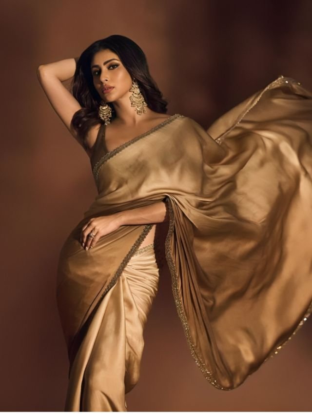 Mouni Roy in Golden Saree with Big Earrings Mouni Roy in Golden Colour Saree with Big Earrings