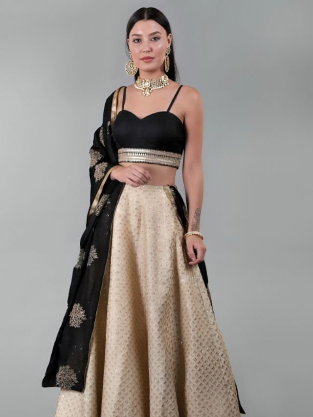 Cream Colour Lehenga with Black Blouse Cream Colour Lehenga with Black Blouse