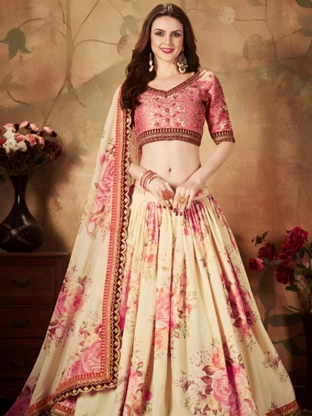 Cream Lehenga with Pastel Pink Blouse Cream Lehenga with Pastel Pink Blouse