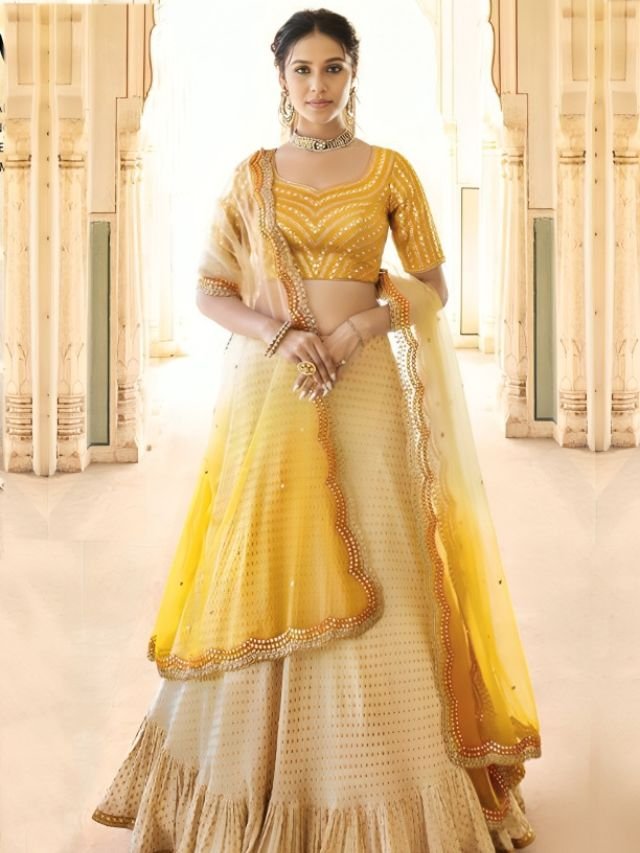 Cream Lehenga with Yellow Blouse Cream Lehenga with Yellow Blouse