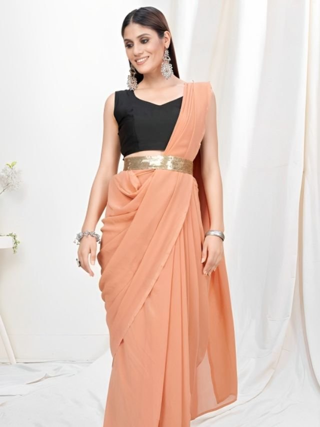 Peach Saree with Black Blouse Peach Saree with Black Blouse