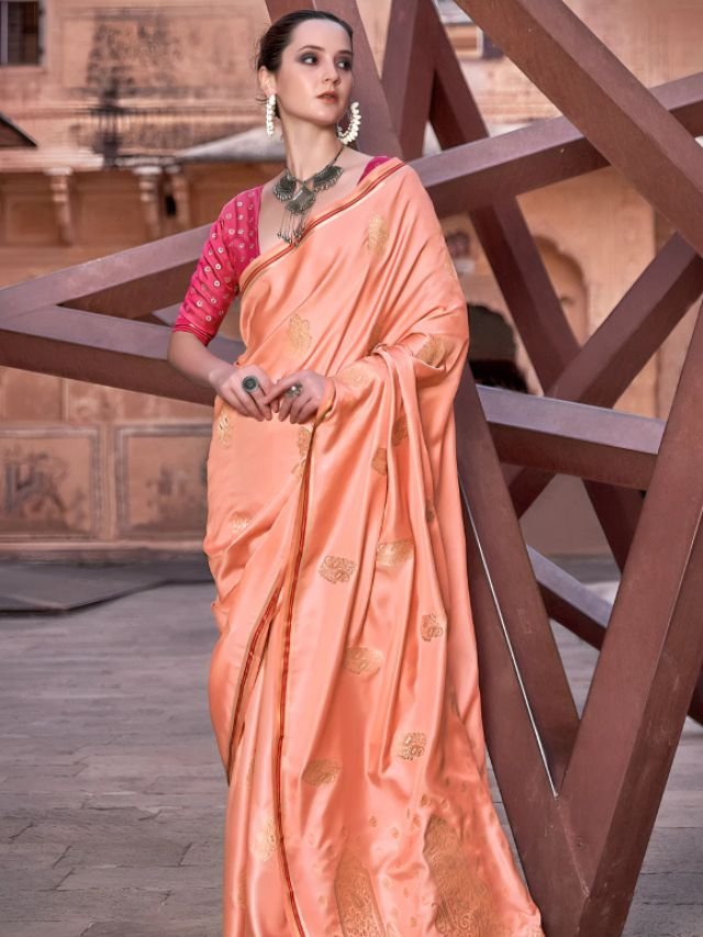 Peach Saree with Pink Colour Blouse Peach Saree with Pink Colour Blouse