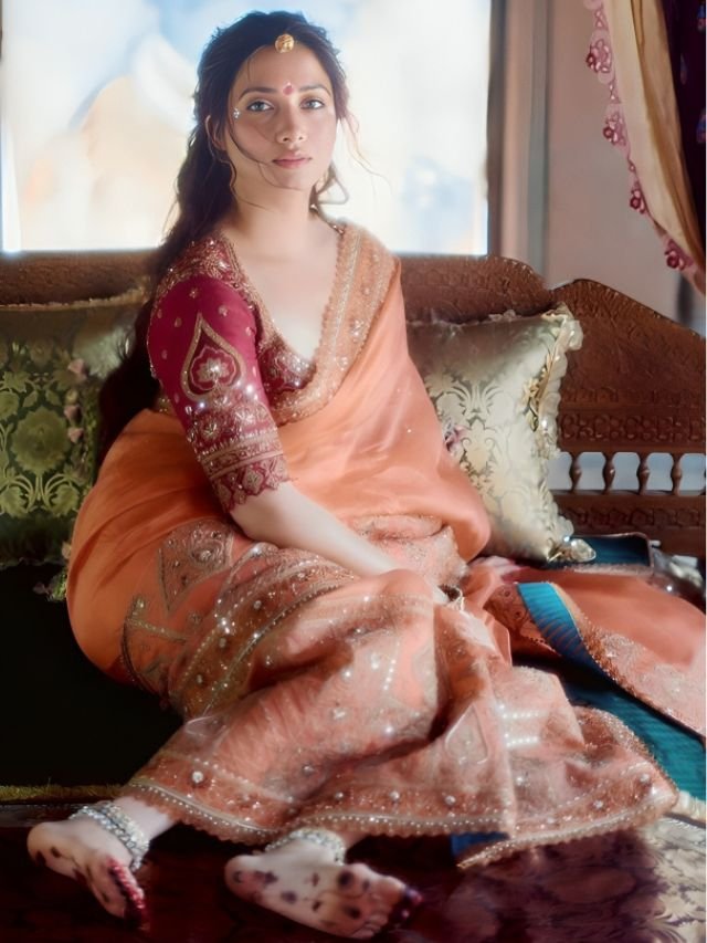 Tamannaah Bhatia in Peach Saree with Red Blouse Tamannaah Bhatia in Peach Saree with Red Blouse