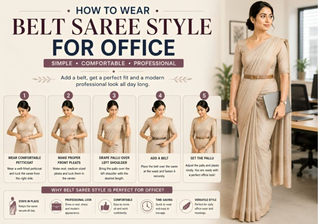 Belt Saree Style for office Belt Saree Style for office