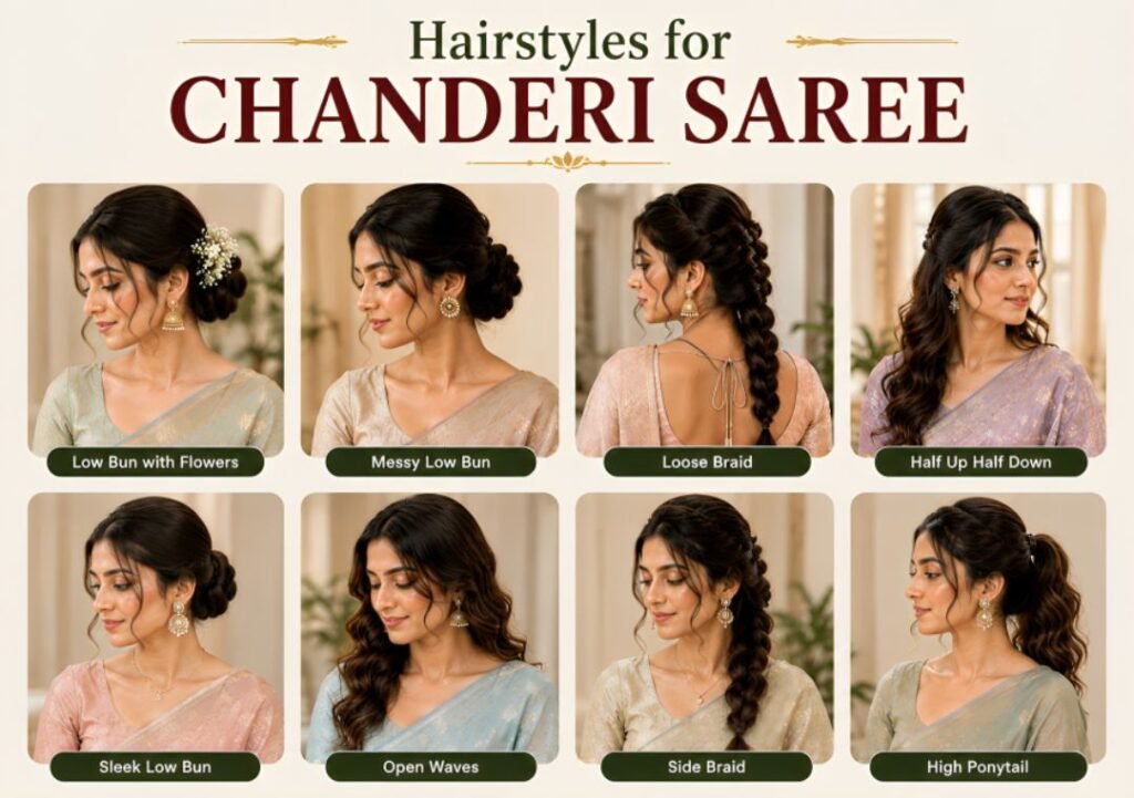 Hairstyles for Chanderi Saree