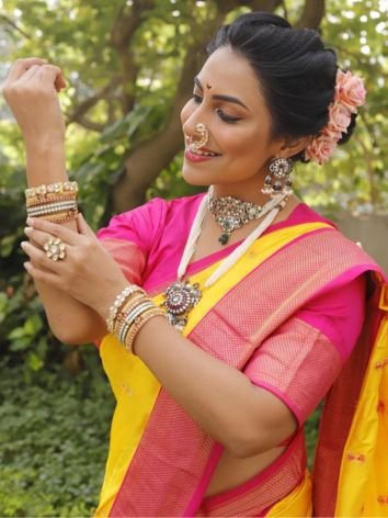 Pearl Jewellery Gives a Soft Royal Look with Paithani Saree