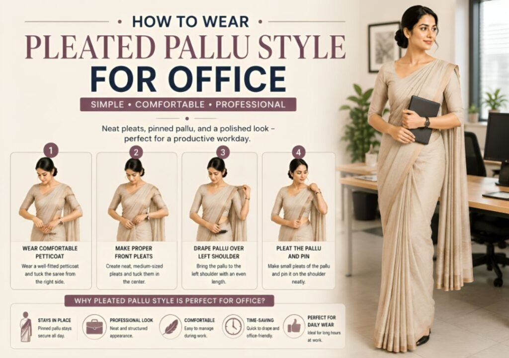 Pleated Pallu Style for office Pleated Pallu Style for office