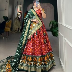 1615 Red Fancy Foil Printed Tussar Silk Lehenga Choli