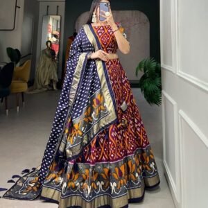 1615 Wine Fancy Foil Printed Tussar Silk Lehenga Choli