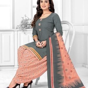3408 Gray And Cream Pure Cotton Readymade Printed Patiala Suits