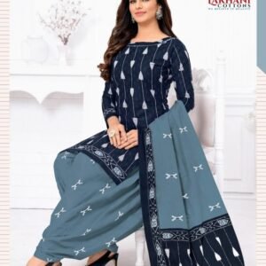 5003 Dark Blue Pure Cotton Readymade Printed Patiala Suits