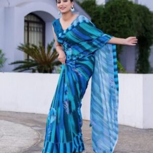 AARADHNA 8 Blue Digital Print With Sequence Work Faux Georgette Saree